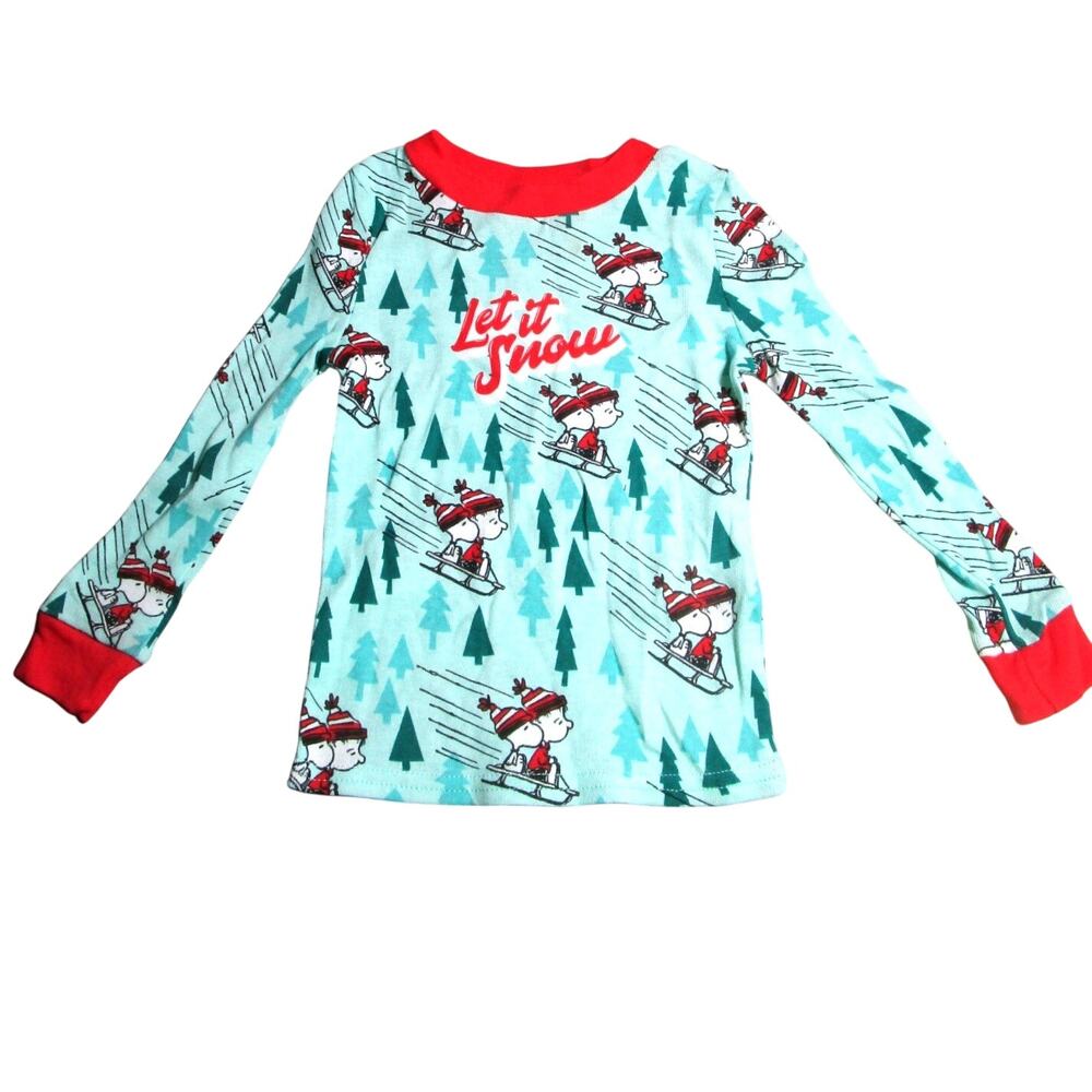 Peanuts Unisex Toddler Pajama Top with Charlie Brown & Snoopy Teal & Red Size 2T